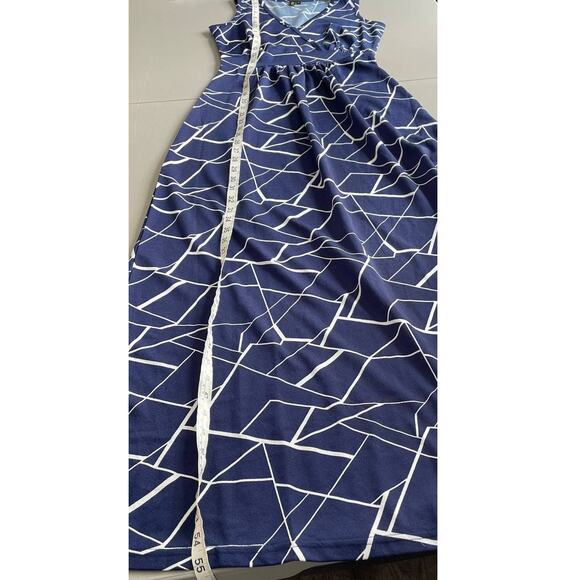 Woosea Maxi Dress Surplice Neckline Geometric Print Sleeveless Blue Stretch S - Picture 11 of 11